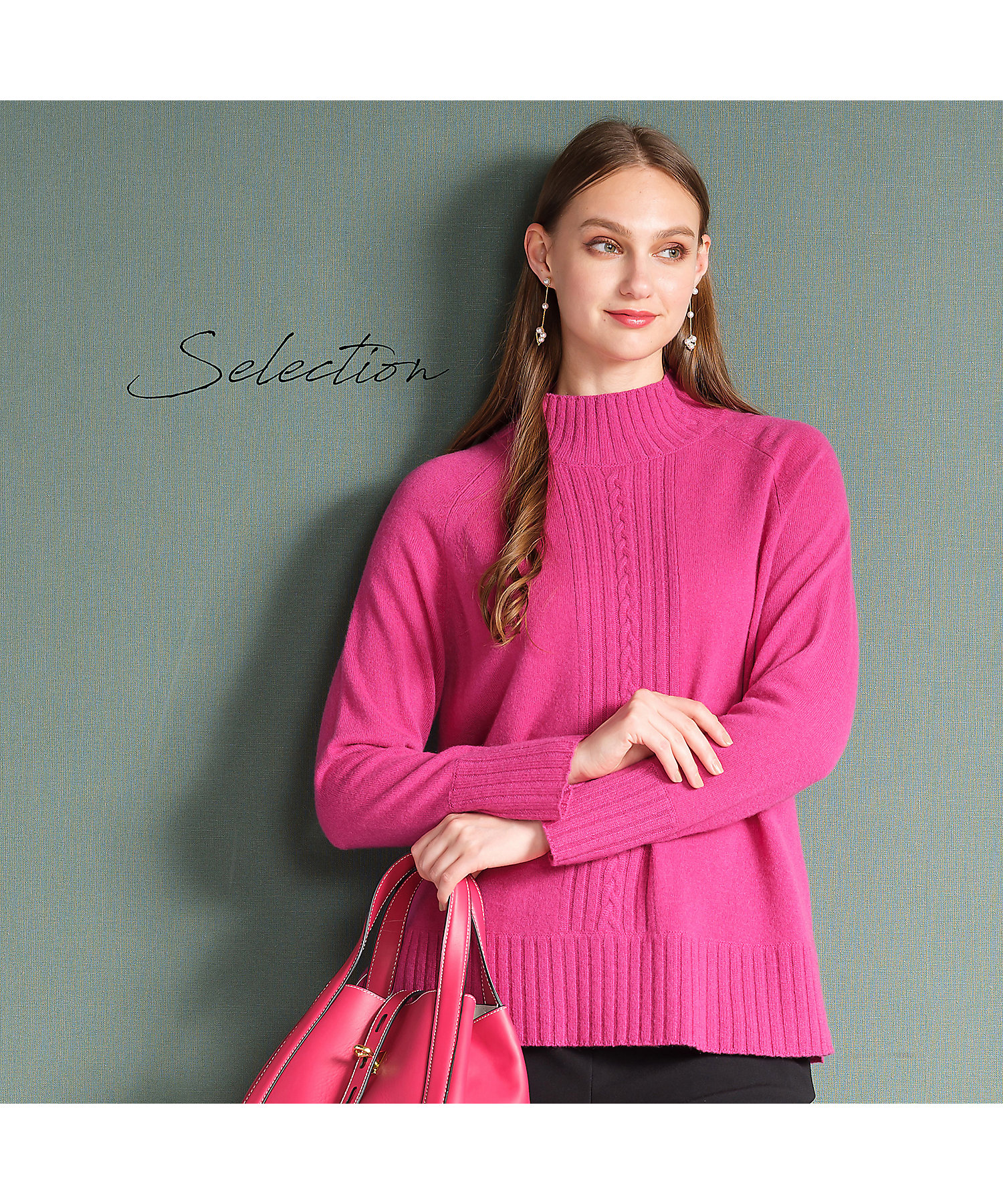 Selection】カシミヤ ハイネックプルオーバーニット