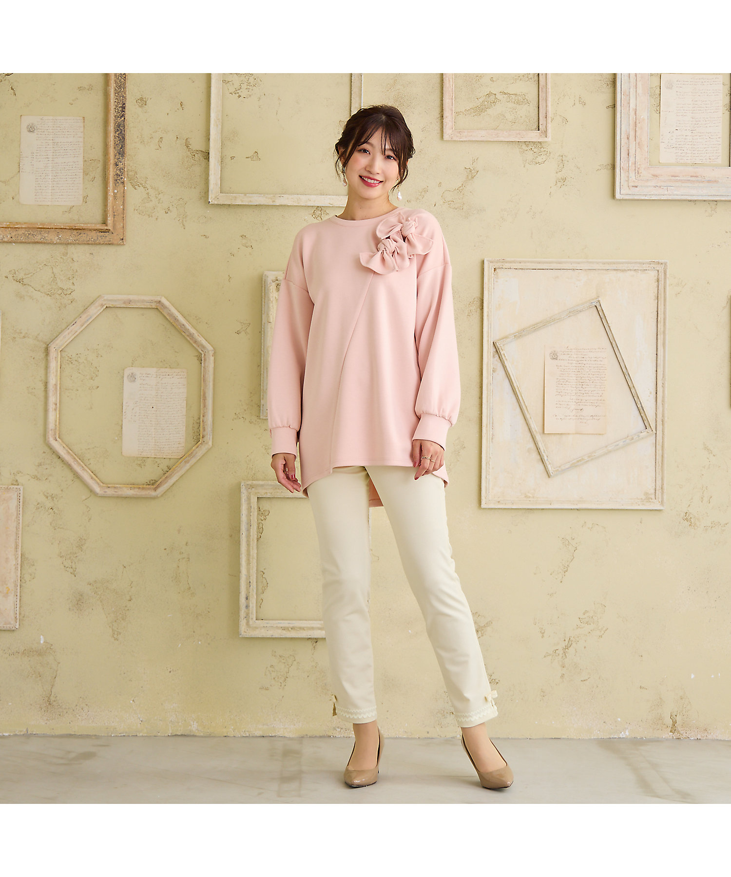 伸縮性◎／ストレッチ発熱】裾リボンレギンスパンツ（51056503