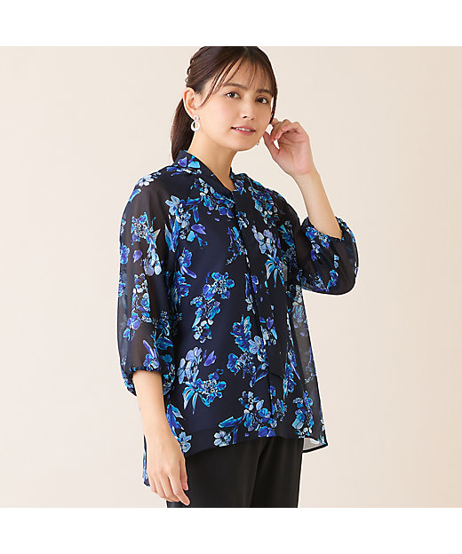 洗える】ボウタイフラワーブラウス（12032634） | LOBJIE