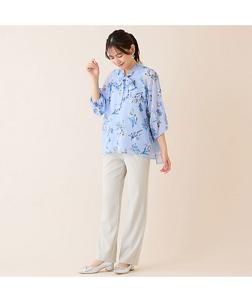 洗える】ボウタイフラワーブラウス（12032634） | LOBJIE