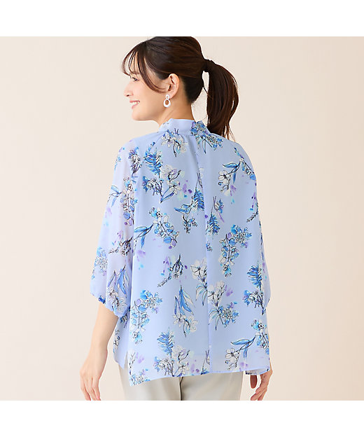 洗える】ボウタイフラワーブラウス（12032634） | LOBJIE