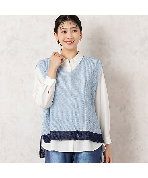 日本製】抄繊糸 バイカラーニットベスト（21002501） | MISSEL