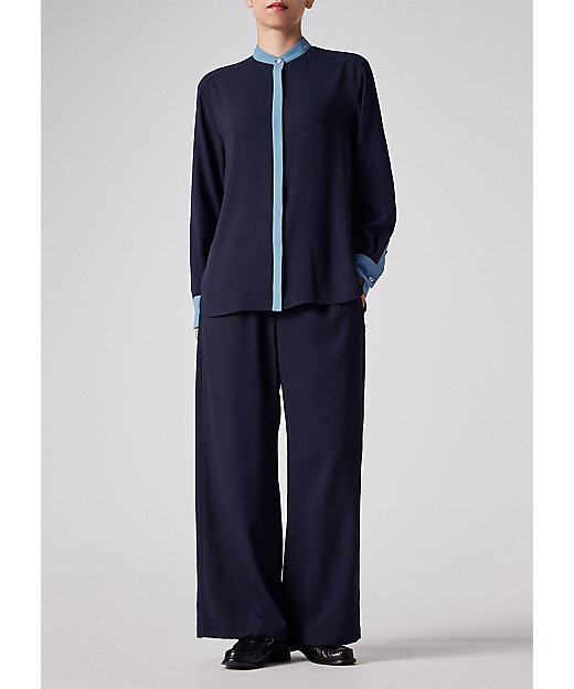 ウィメンズ バックサテン ジョーゼット スタンドカラー ブラウス