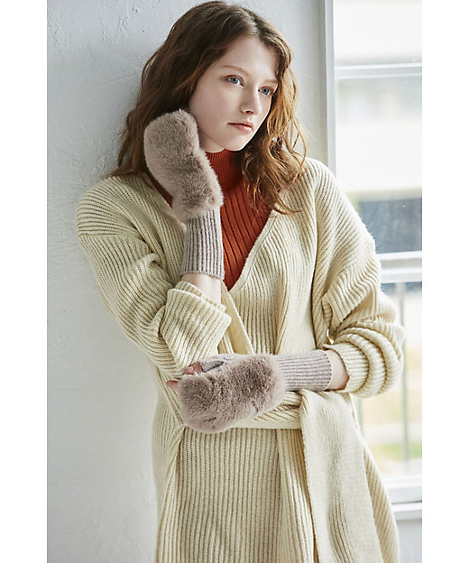 カシミヤ100％フィンガーレスニット ファー付き PIM－034