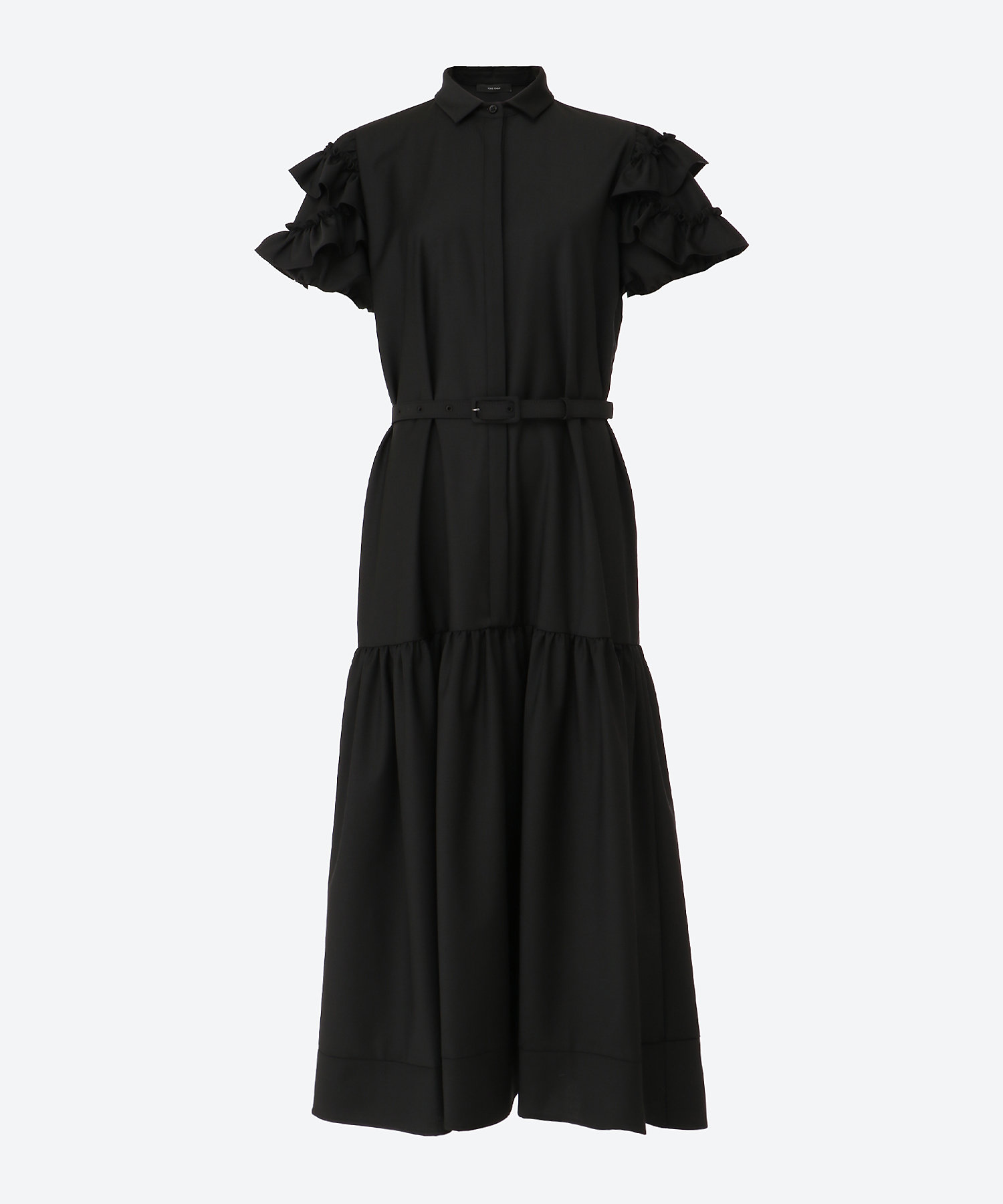 ラッフルトリムスリーブミディシャツドレス YCD―325―007