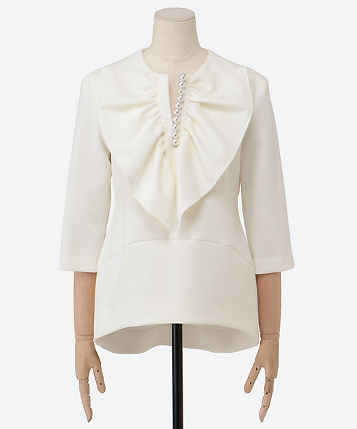 ボリュームラッフルパールスリットラインブラウス YCB－425