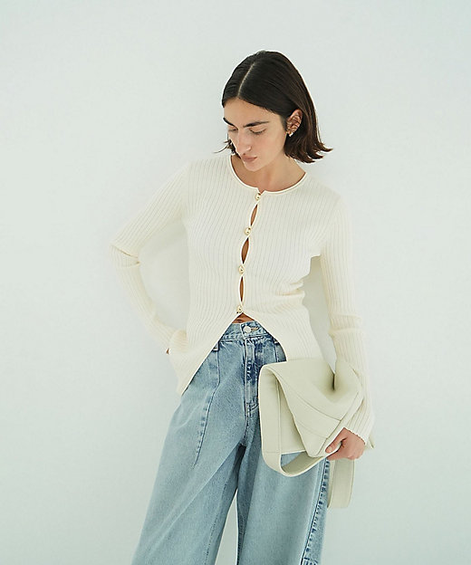 W FACE GOLD BUTTON KNIT TOPS 10106ー