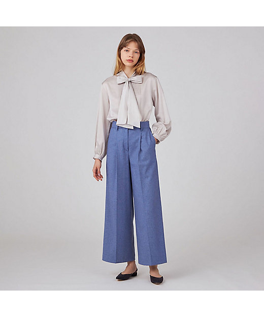 コットンシルクサテン ピンタックボウタイブラウス | maison