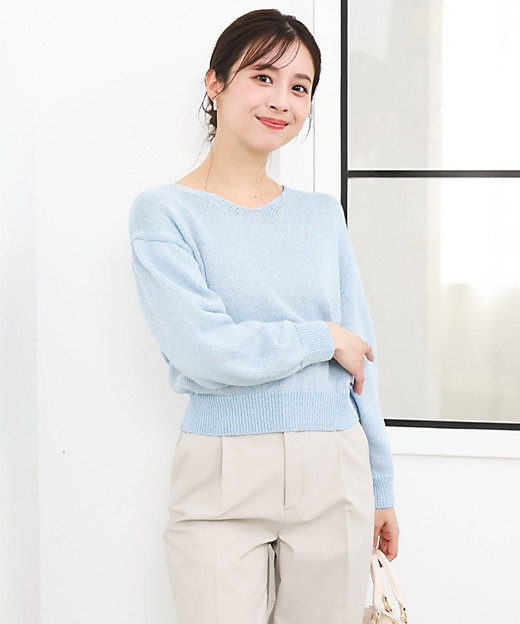 小さいサイズ】ラメ入りノットヤーンVネックニット／洗える | MK