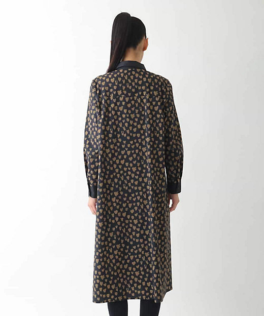 大きいサイズ】ハート柄ドット衿付きシャツワンピース ／洗える