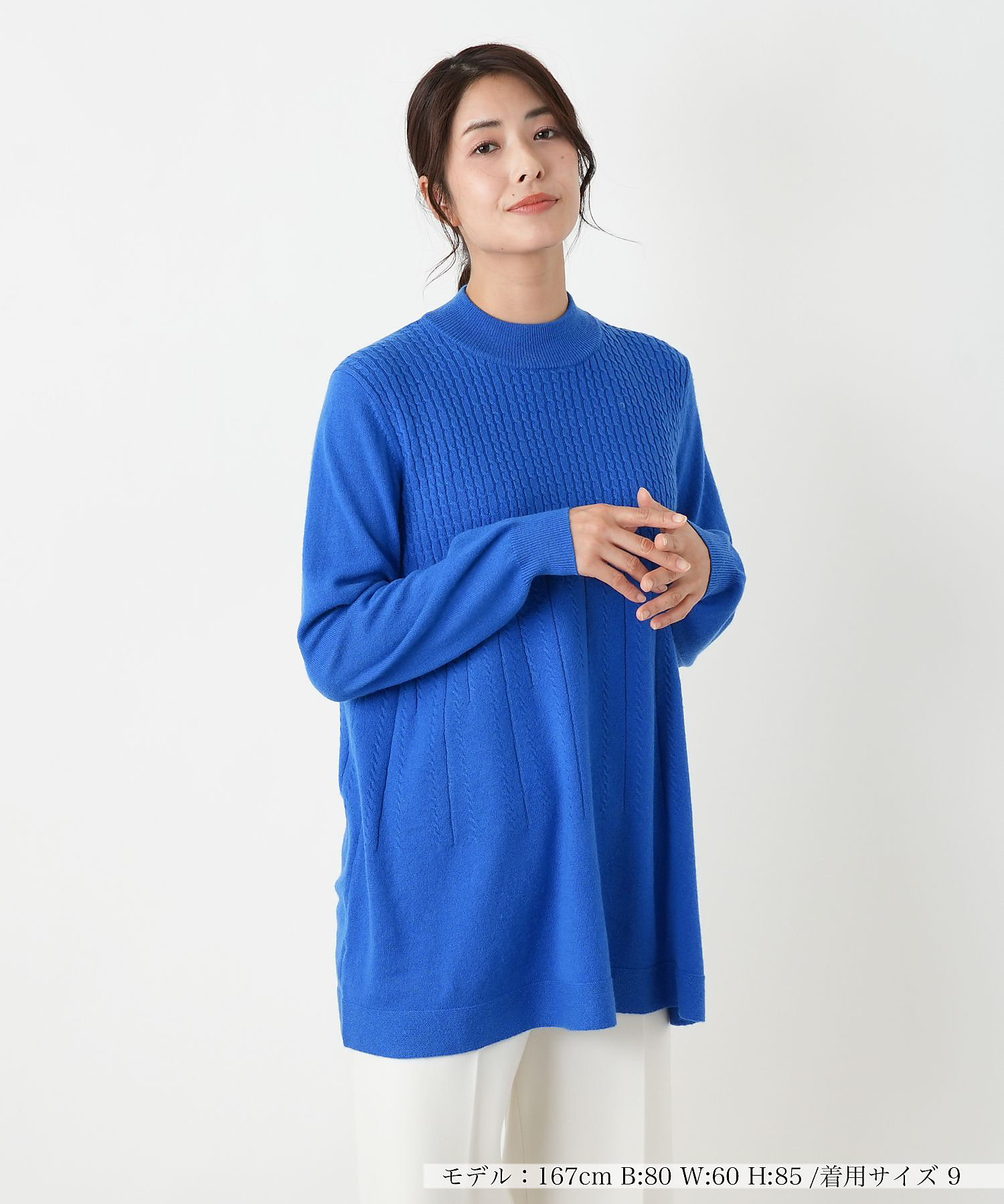 カシミヤ混ケーブルハイネックニット【Leilian WHITE