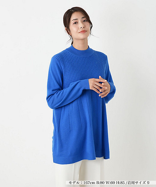 カシミヤ混ケーブルハイネックニット【Leilian WHITE