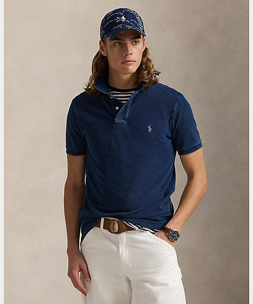 カスタム スリム フィット インディゴ メッシュ ポロシャツ