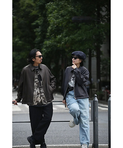 LEATHER ZIP UP JACKET W ／ LOVE