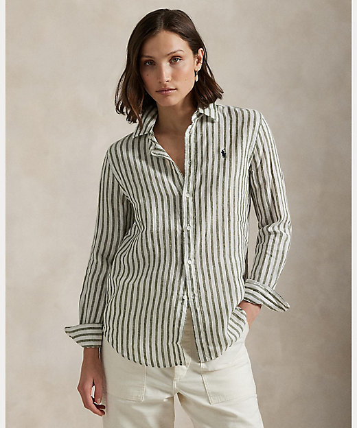 クラシック フィット ストライプド リネン シャツ