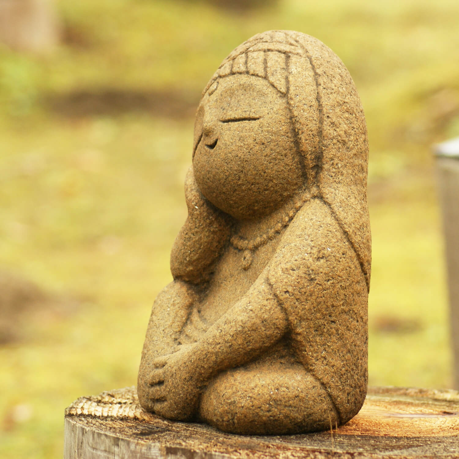 古美術 彫刻 石彫 大理石風 観音様 立像 木台付 古美術 彫刻 石彫