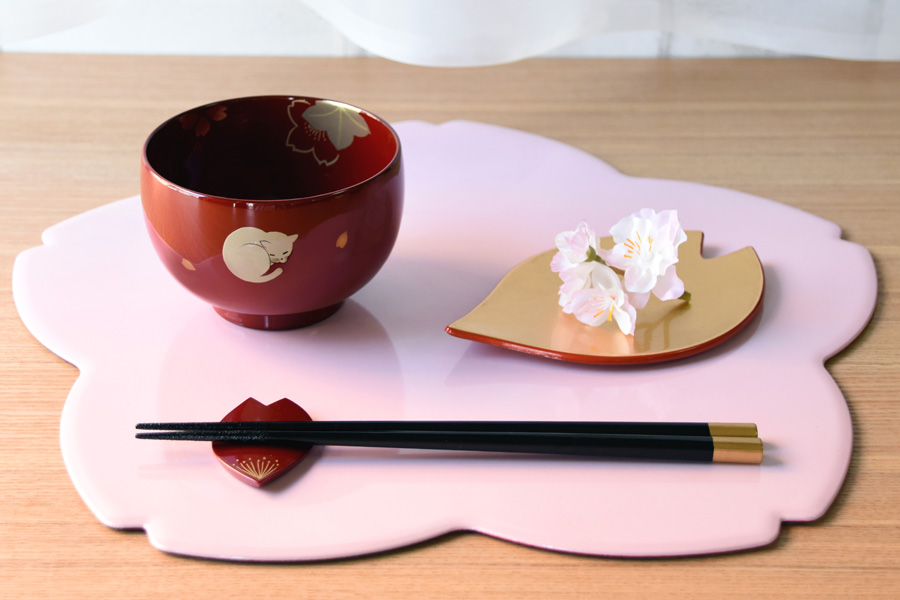 汁椀 ネコ内桜 古代朱/溜 漆塗り 12-02101/02102 漆器の井助