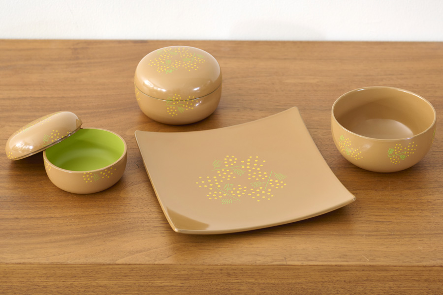 MIMOSA プレート(角皿) 黒/白 漆塗り 漆器の井助