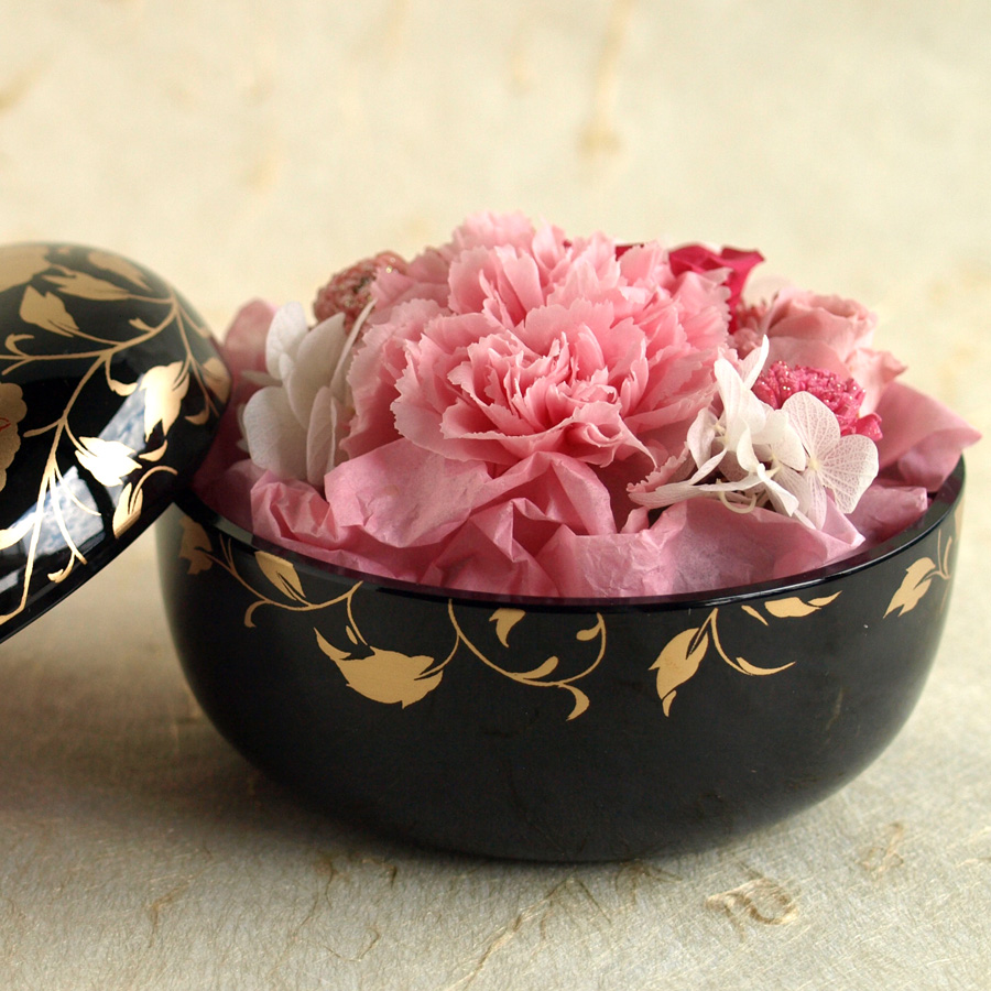 プリザーブドフラワー 花スウィーツ 黒 漆器セット カーネーション 母