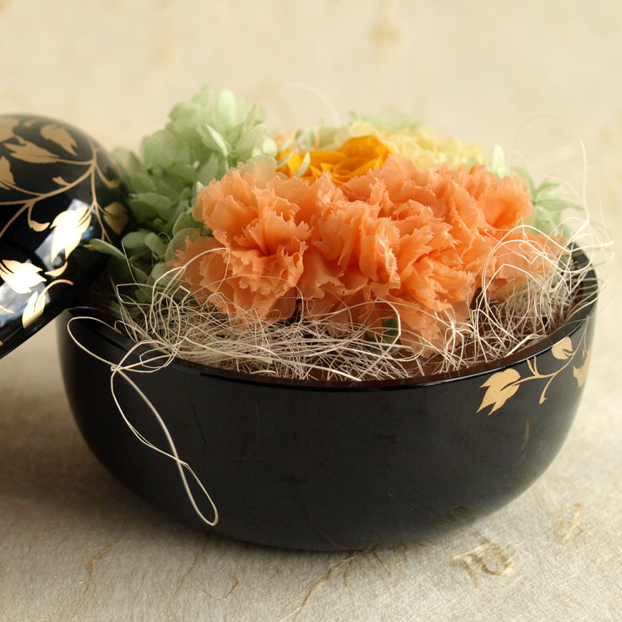 プリザーブドフラワー 花スウィーツ 黒 漆器セット カーネーション 母
