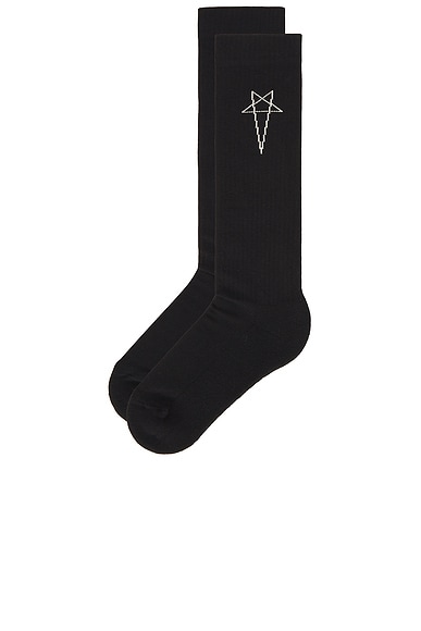 DRKSHDW by Rick Owens Pentagram Knee High Socks in Black & Pearl