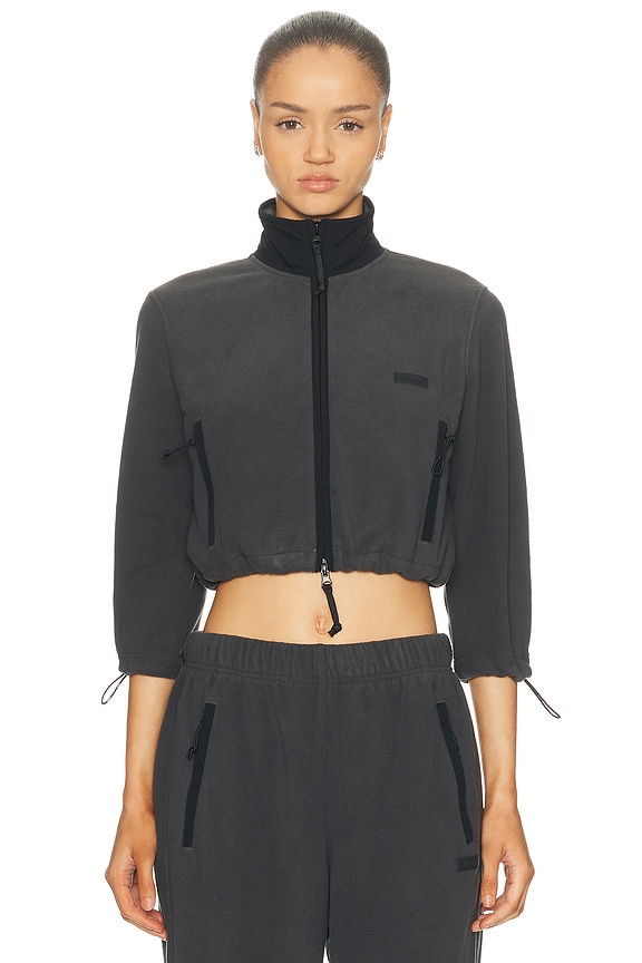 Miu Miu Cropped Zip Up Jacket in Blue | FWRD
