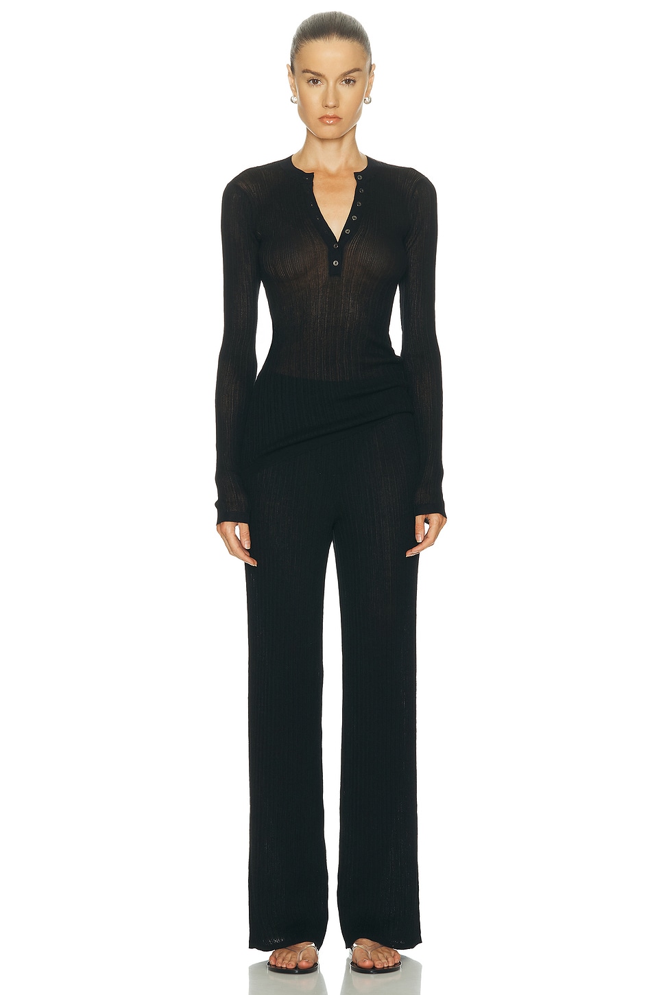 Skims - Sheer Knit Long Sleeve Henley Top | Plush