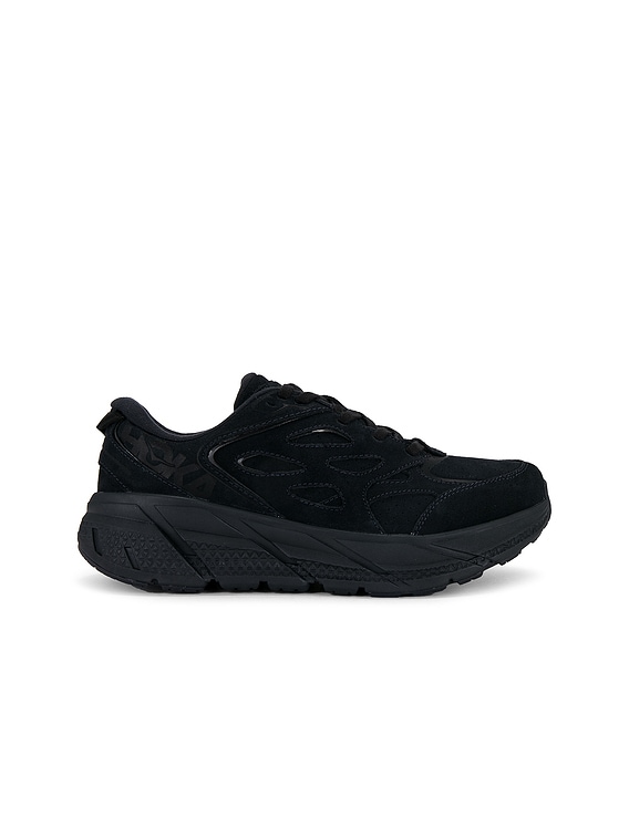 HOKA U Clifton L Suede in Black & Black | FWRD