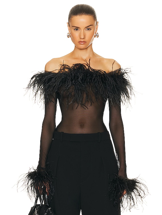 Oseree Plumage Bodysuit in Black | FWRD