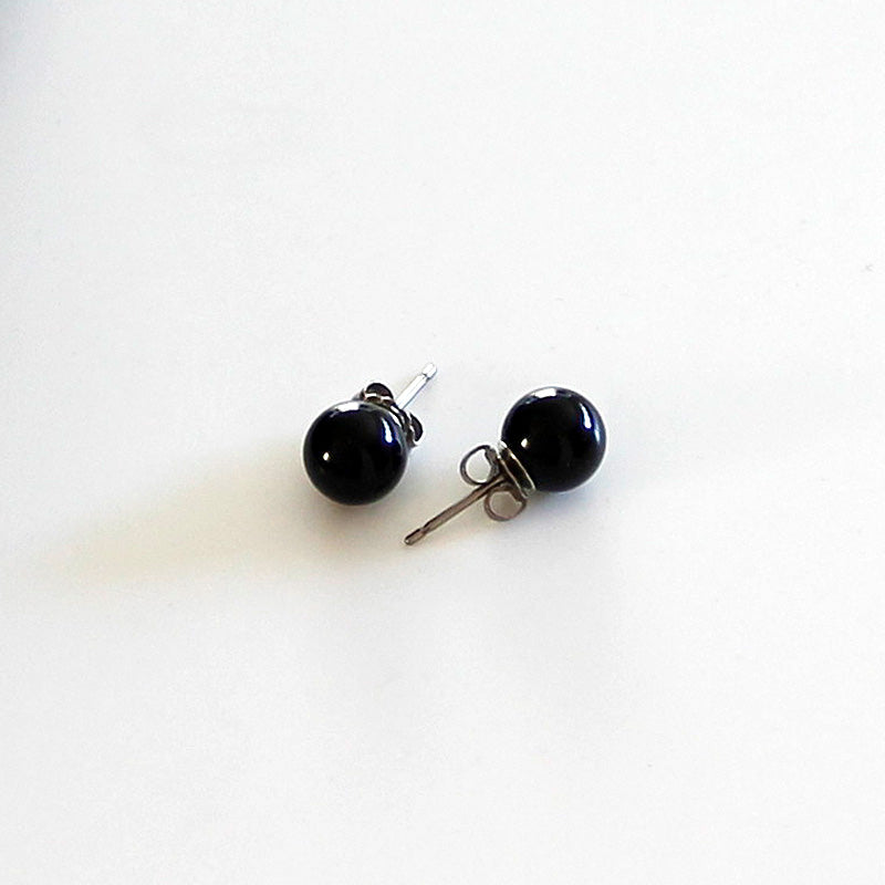 天然8mmジェット ネックレス&イヤリング(ピアス) 2点セット