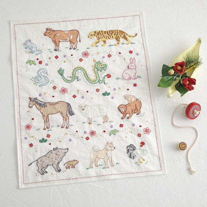 ステッチクロス＜十二支の動物たち＞ | リバティ 生地、編み物、刺繍