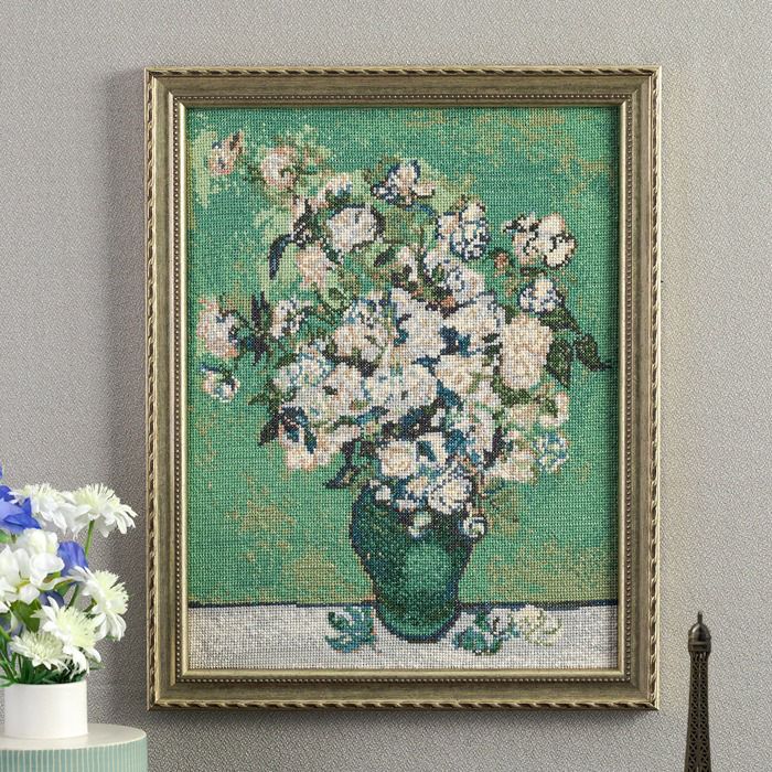 3/10予約】クロスステッチフレーム＜アイリスのある花瓶、黄色い背景