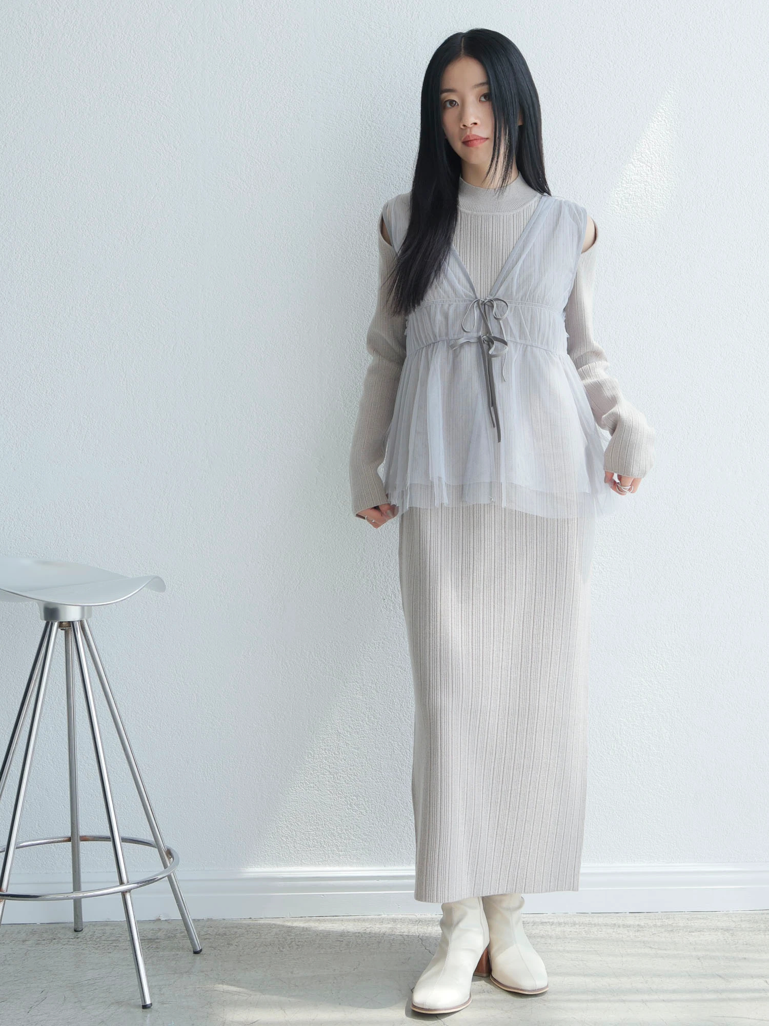 LADYMADE（レディメイド）｜ リボンチュールトップス×ラメニット