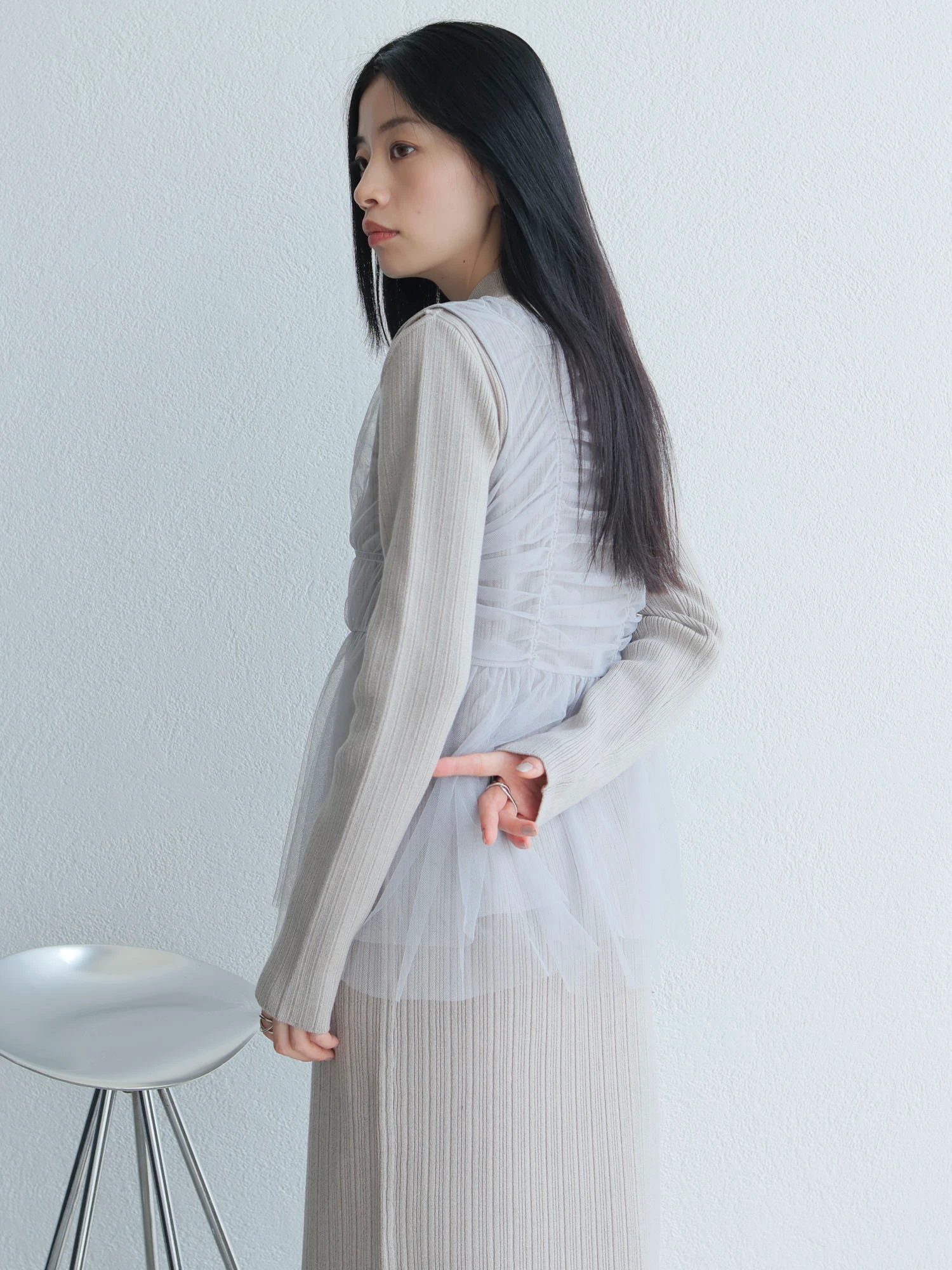 LADYMADE（レディメイド）｜ リボンチュールトップス×ラメニット