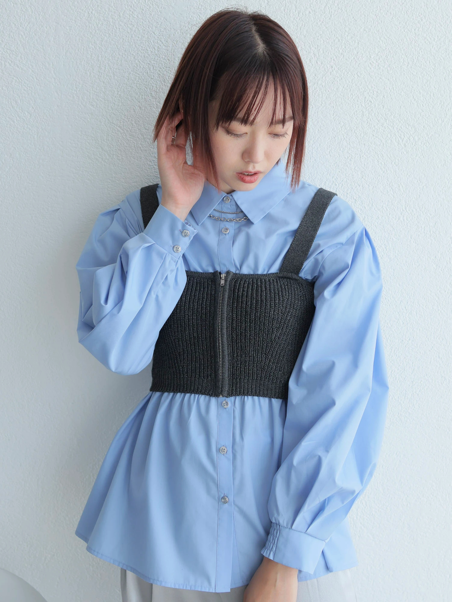 LADYMADE（レディメイド）｜ シャーリングシャツ×ニットビスチェセット