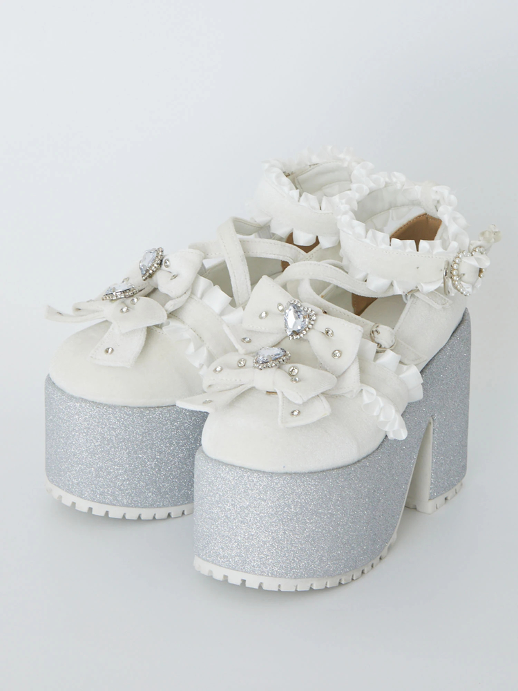 キラキラビジューベロアリボン厚底シューズ - Ank Rouge(アン