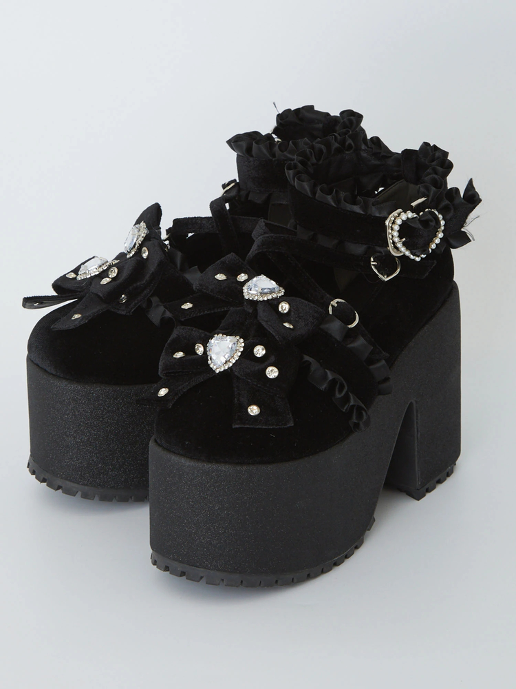 キラキラビジューベロアリボン厚底シューズ - Ank Rouge(アン