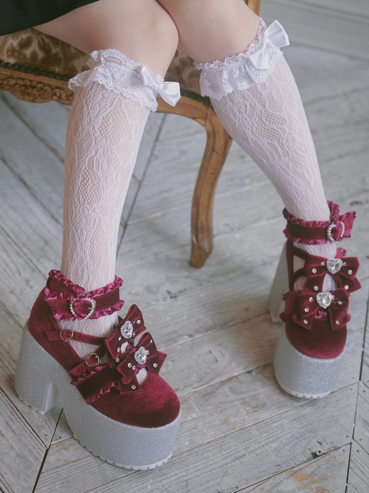 キラキラビジューベロアリボン厚底シューズ - Ank Rouge(アン