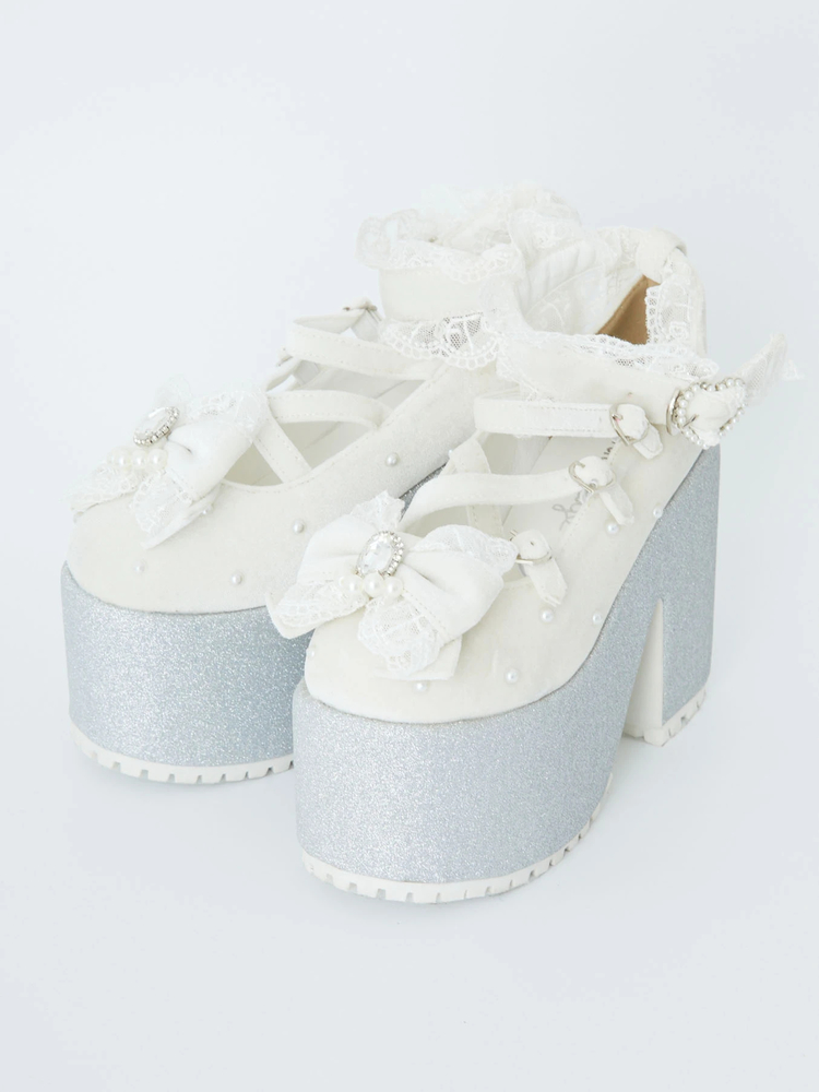 パールキラキラリボン厚底シューズ - Ank Rouge(アンクルージュ)の