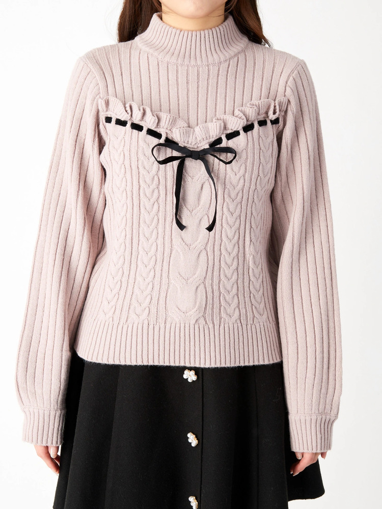 ハシゴリボンケーブルニット - Ank Rouge(アンクルージュ)のニット