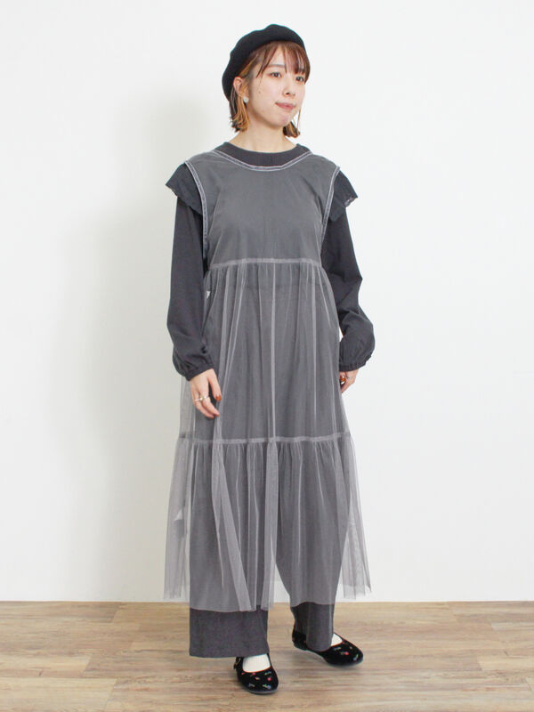 セール】 チュール前後2WAYワンピース（グレー/ブラック/キナリ