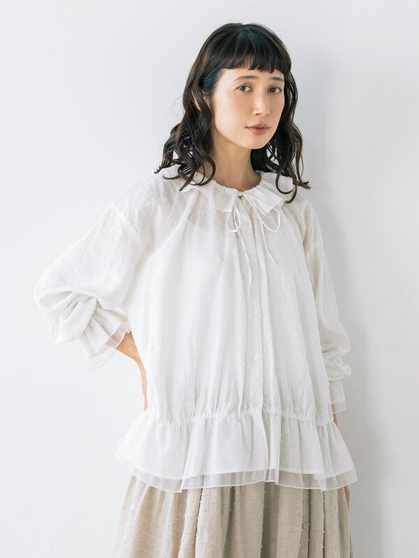 セール】 【kazumi×Samansa Mos2】フリルカラーチュールブラウス（オフ