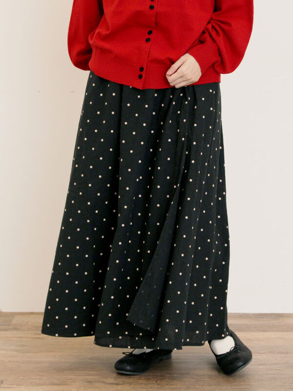 セール】 【Cross×Linen】ラップ風スカート（チャコールグレー