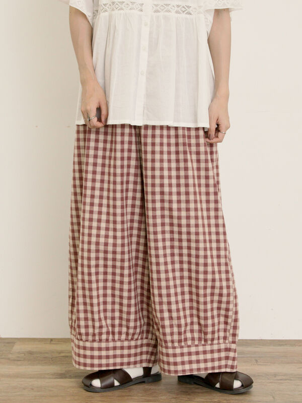 セール】 【M/Lサイズ】裾切替ギャザーパンツ（チャコールグレー