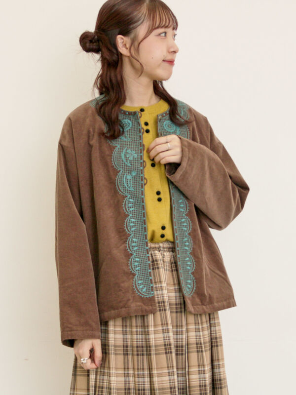 セール】 【マカベアリス×Samansa Mos2】刺繍ジャケット（ブラック