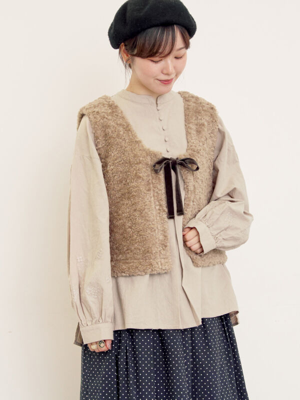 セール】 前後2WAYボアベスト（ベージュ/ダークブラウン/キナリ