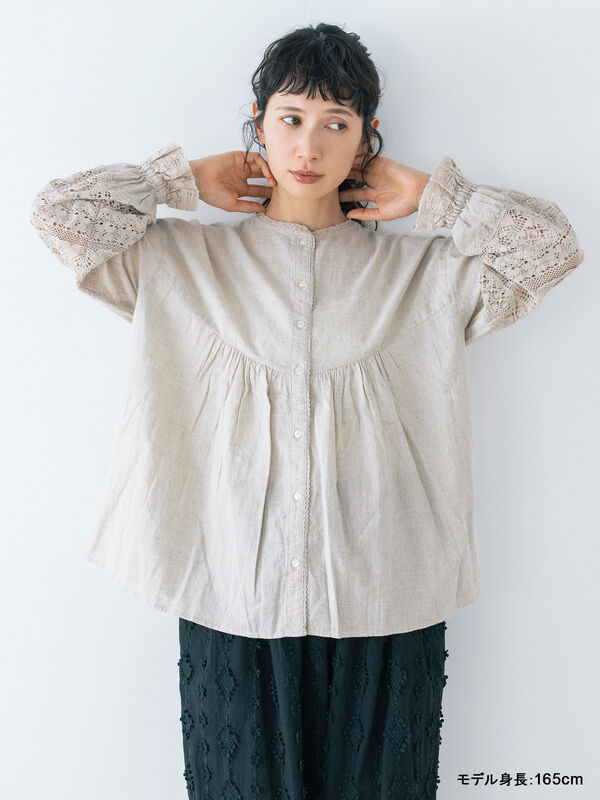 kazumi×Samansa Mos2】袖レース前後着ブラウス（オフホワイト/ブラック