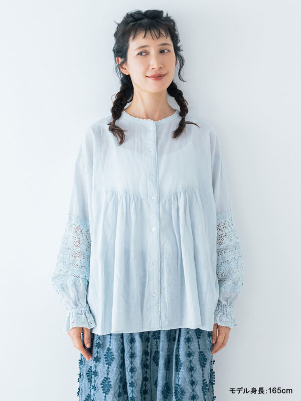 kazumi×Samansa Mos2】袖レース前後着ブラウス（オフホワイト/ブラック