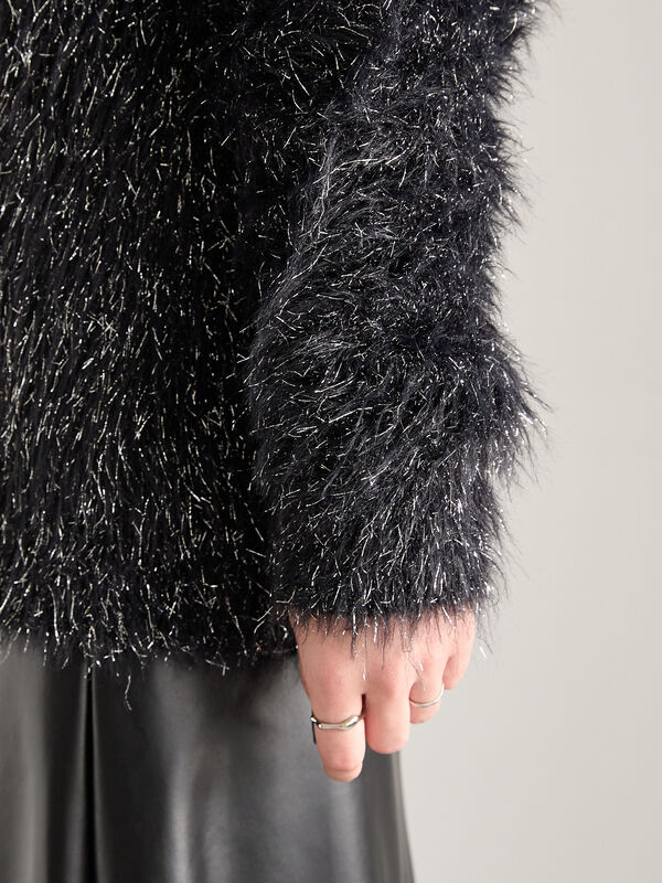 セール】 ラメロングシャギーニット（チャコールグレー/ブラック