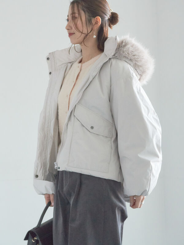 セール】 【宮本茉由着用】フードショートダウンジャケット（ブラック